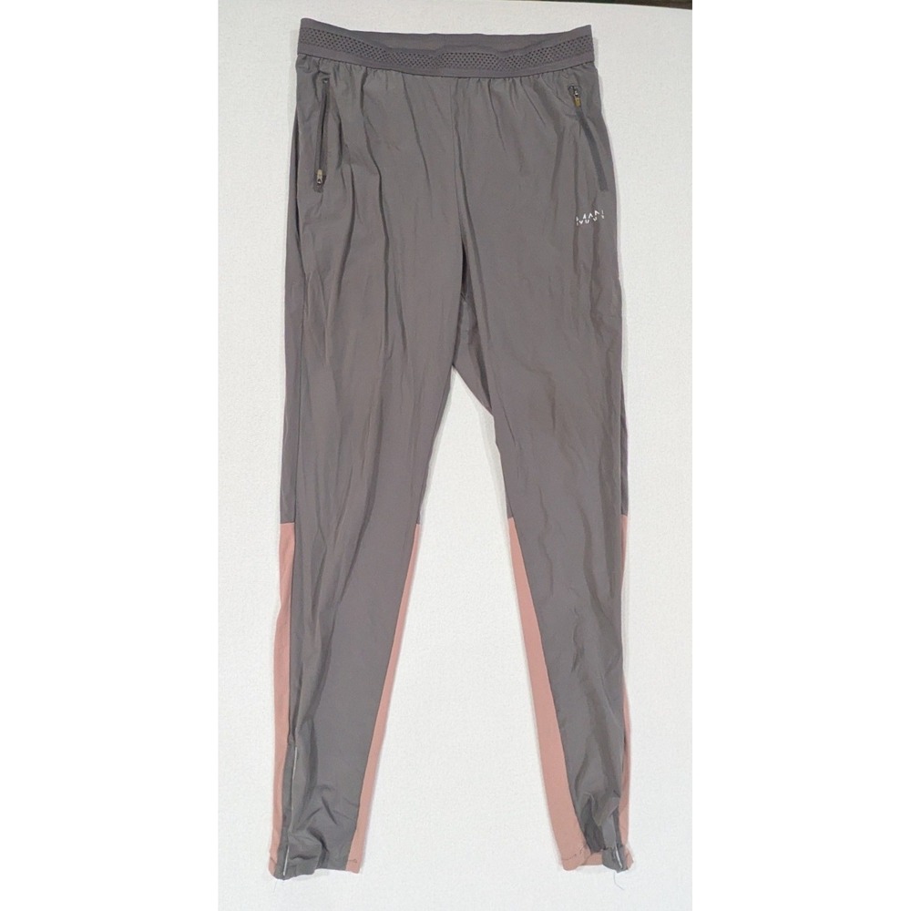 Boohoo Man Active Track Pants Womens Large Grey Pink Excellent Tapered Joggers
